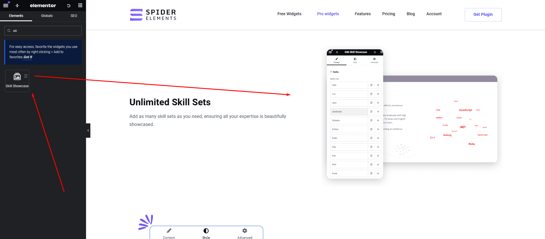 skill showcase widget 